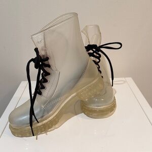 Jellyolly Women's Clear Lace-Up Women's Combat Rain Boots size 8